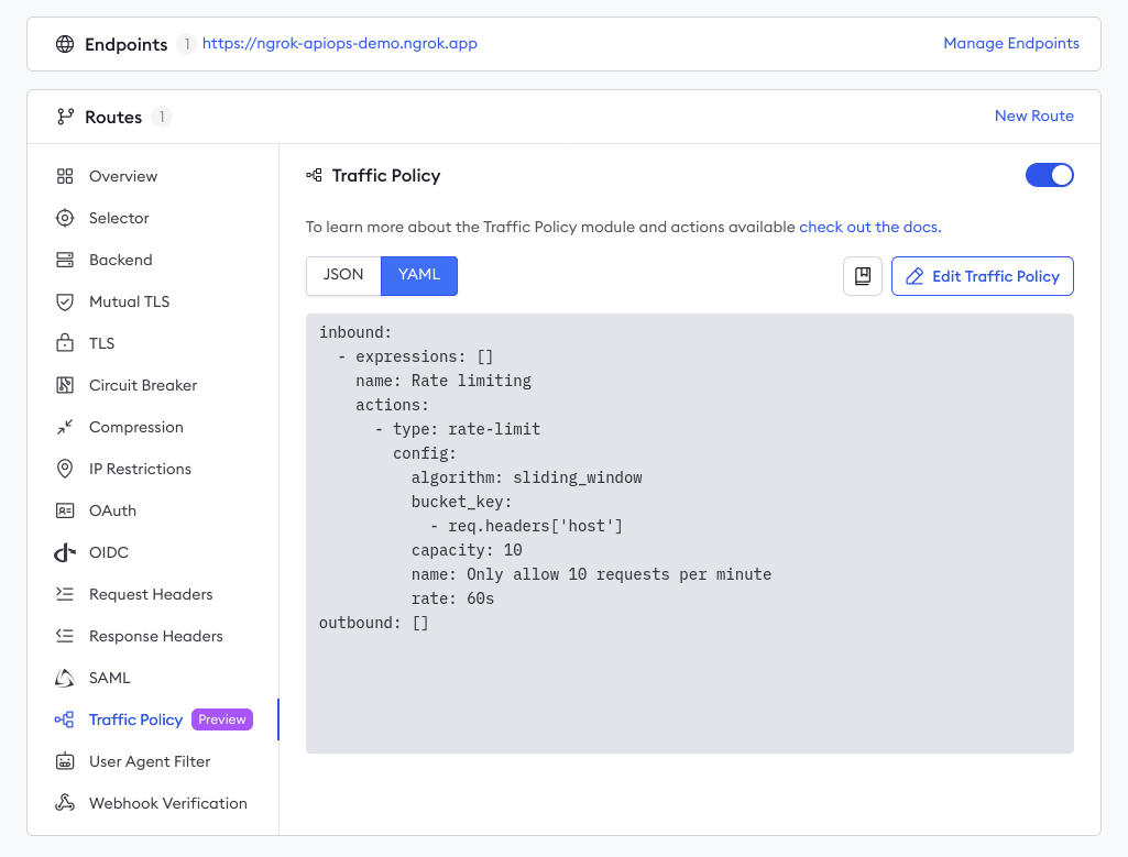 Validate successful Traffic Policy upload